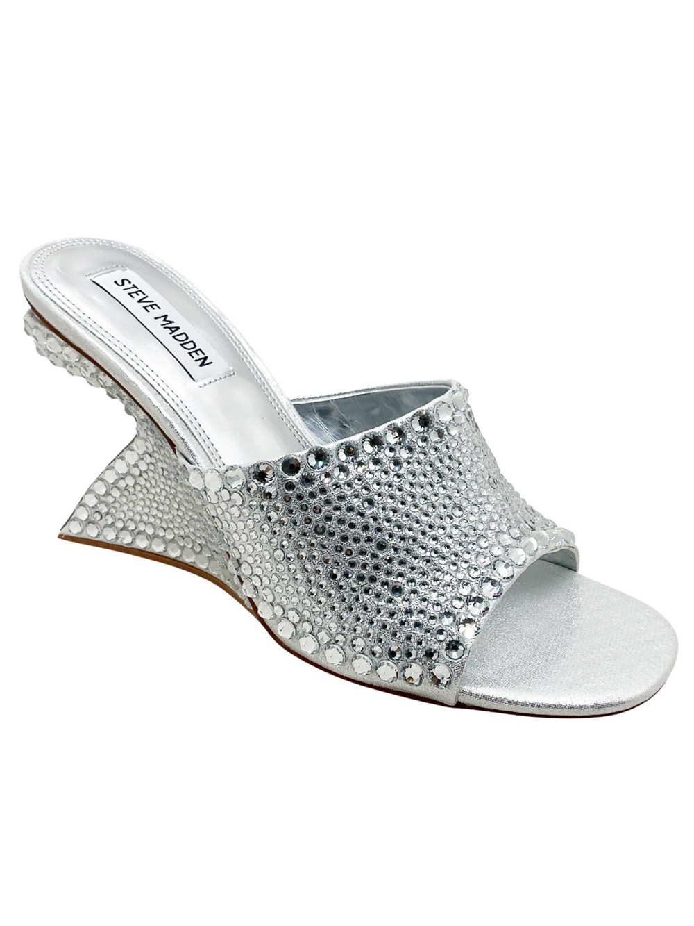 🆕{Steve Madden} Krash-R Silver  Crystal-Embellished Wedge Mule